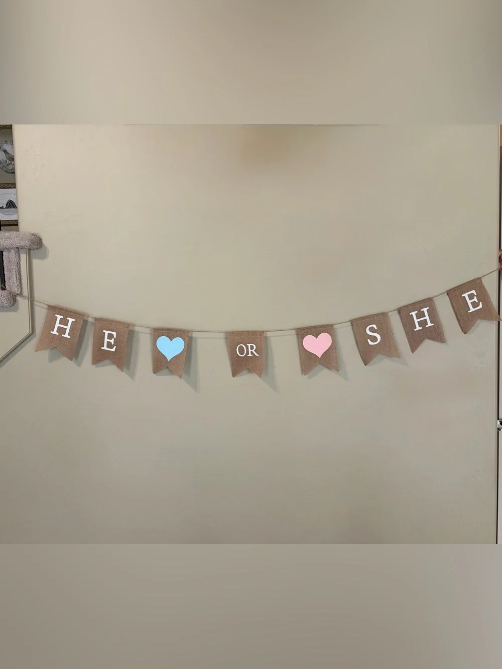 Rustic “He or She” Burlap Gender Reveal Banner